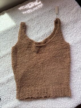 SKIMS Cozy Knit Fuzzy Tank Top in Brown